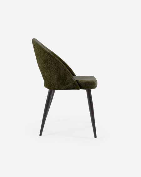 Silla Mael de chenilla verde y patas de acero con acabado negro