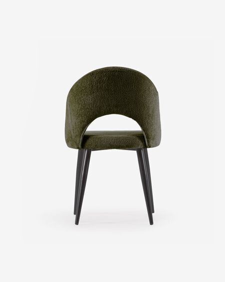 Silla Mael de chenilla verde y patas de acero con acabado negro