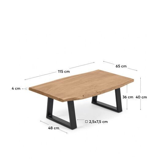 Mesa de centro Alaia de madera maciza de acacia con acabado natural 115 x 65 cm
