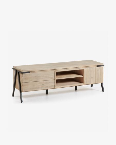 Mueble TV Thinh de madera maciza de acacia y patas de acero con acabado negro 165 x 53 cm