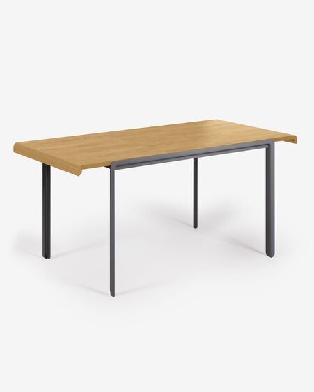 Mesa extensible Nadyria chapa de roble patas de acero acabado negro 120 (160) x 80 cm
