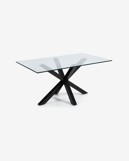 Mesa Argo de cristal y patas de acero acabado negro 160 x 90 cm