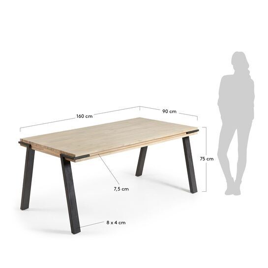 Mesa Thinh de madera maciza de acacia y patas de acero con acabado negro 160 x 90 cm