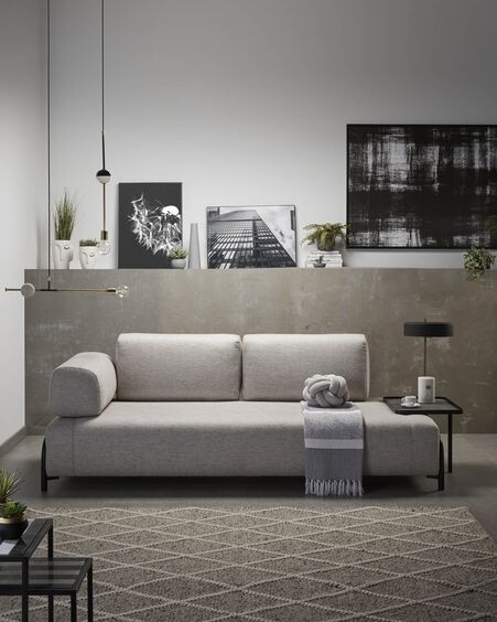 Sofá Compo 3 plazas beige con bandeja pequeña 232 cm