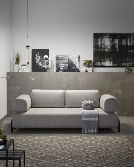Sofá Compo 3 plazas beige con bandeja pequeña 232 cm