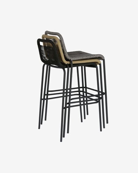 Taburete Lambton de cuerda marrón y acero con acabado negro altura 74 cm