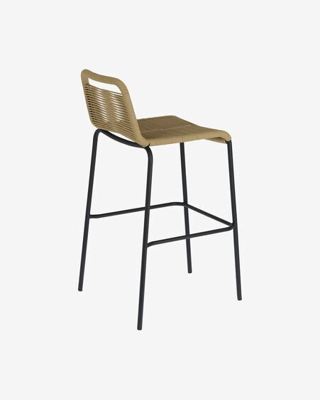 Taburete Lambton de cuerda marrón y acero con acabado negro altura 74 cm
