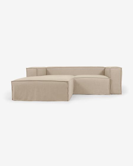 Sofá desenfundable Blok de 2 plazas chaise longue izquierdo con lino beige 240 cm