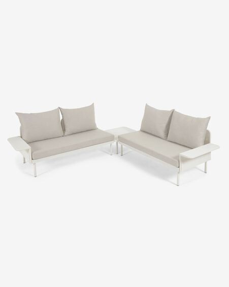 Set exterior Zaltana de sofá rinconero y mesa aluminio acabado pintado blanco mate 164 cm