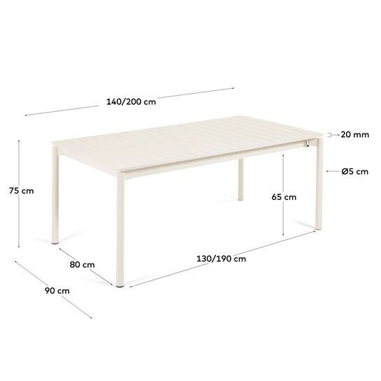 Mesa extensible de exterior Zaltana de aluminio con acabado blanco mate 140 (200) x 90 cm