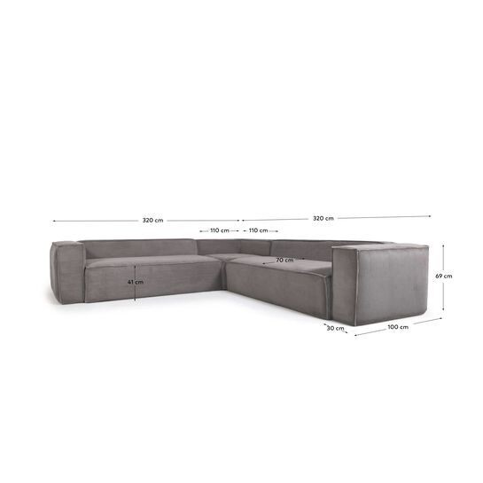 Sofá rinconero Blok 6 plazas pana gris 320 x 320 cm