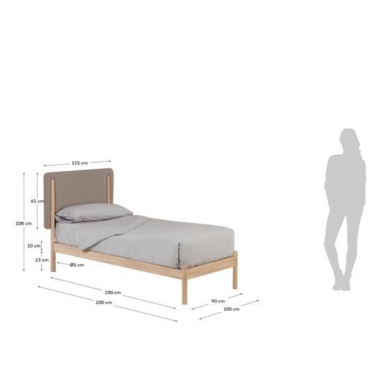 Cama Shayndel de madera maciza de caucho 90 x 190 cm