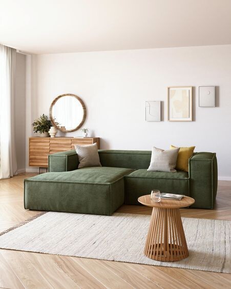 Sofá Blok 2 plazas chaise longue izquierdo pana gruesa verde 240 cm