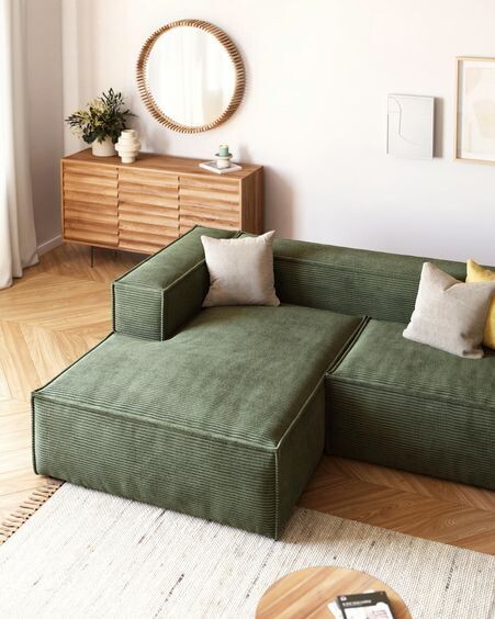 Sofá Blok 2 plazas chaise longue izquierdo pana gruesa verde 240 cm