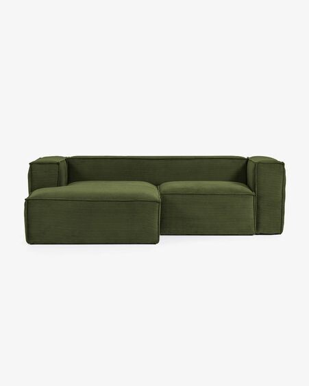 Sofá Blok 2 plazas chaise longue izquierdo pana gruesa verde 240 cm