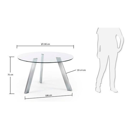Mesa redonda Carib de cristal y patas de acero acabado cromado Ø 130 cm