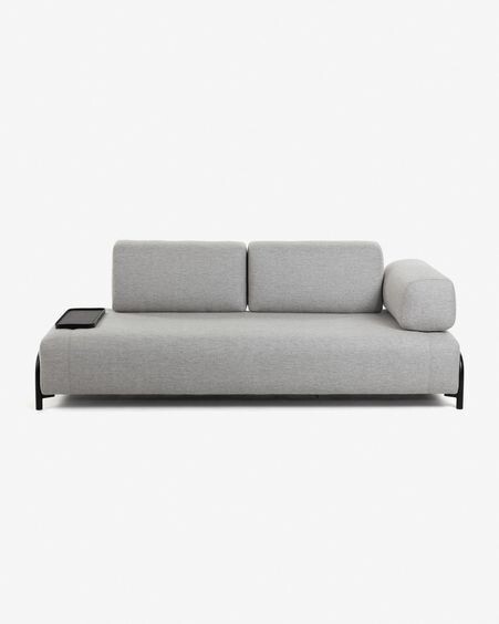 Sofá Compo 3 plazas gris claro con bandeja pequeña 232 cm