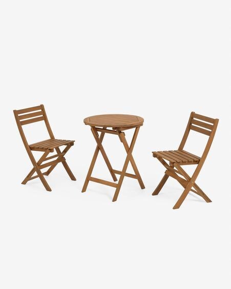 Set de exterior Elisia de mesa y 2 sillas plegables de madera maciza acacia FSC 100%