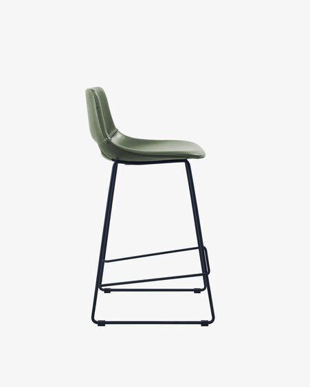 Taburete Zahara piel sintética verde y acero con acabado negro altura 65 cm