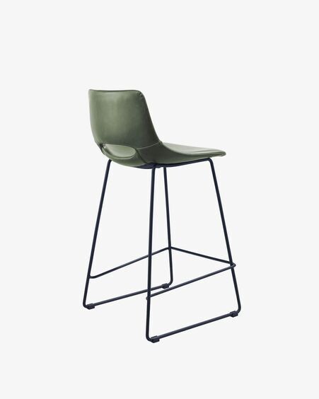 Taburete Zahara piel sintética verde y acero con acabado negro altura 65 cm