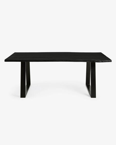 Mesa Alaia de madera maciza de acacia negro y patas de acero negro 180 x 90 cm