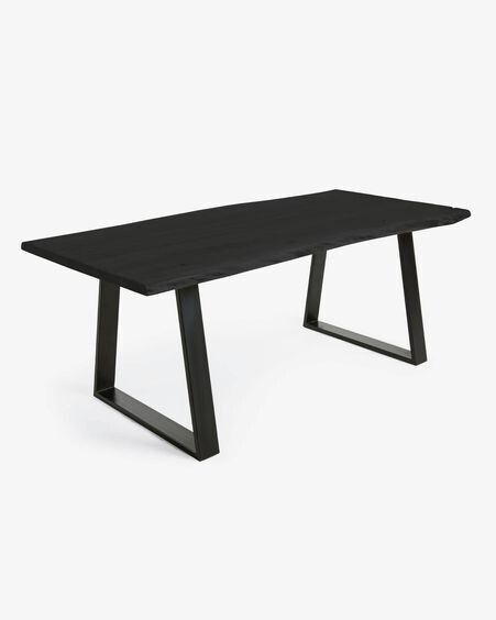 Mesa Alaia de madera maciza de acacia negro y patas de acero negro 180 x 90 cm