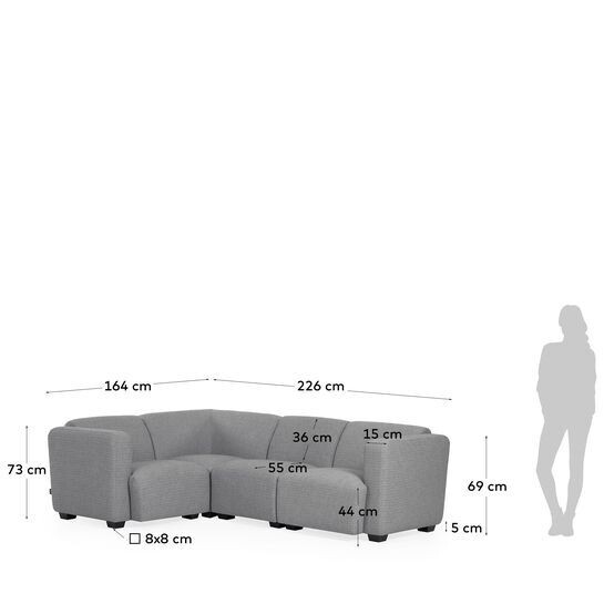 Sofá modular rinconero Legara 4 plazas gris claro 226 x 164 cm