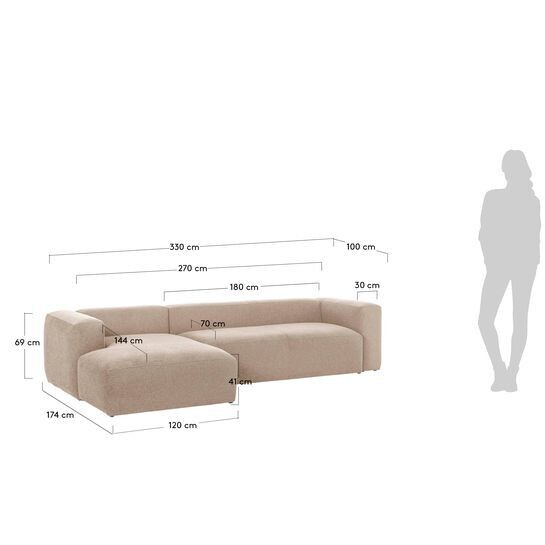 Sofá Blok 4 plazas chaise longue izquierdo beige 330 cm