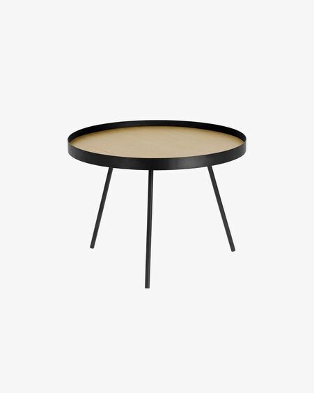 Mesa auxiliar Nenet MDF efecto roble y estructura de acero acabado negro Ø 60 cm
