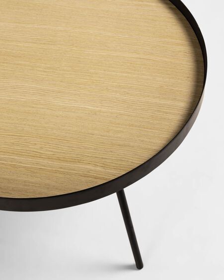 Mesa auxiliar Nenet MDF efecto roble y estructura de acero acabado negro Ø 60 cm