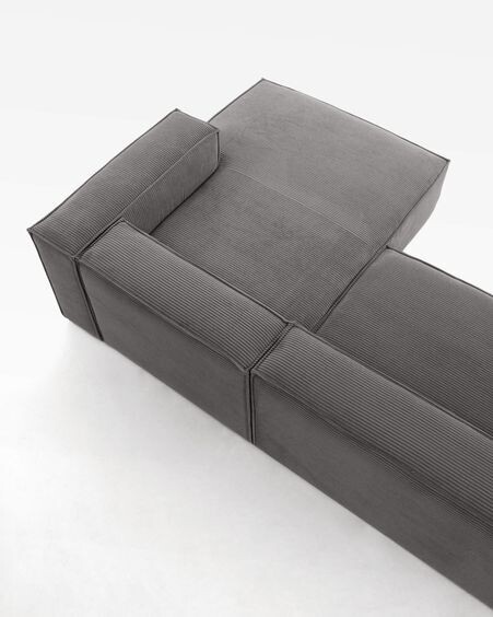 Sofá Blok 3 plazas chaise longue derecho pana gruesa gris 300 cm