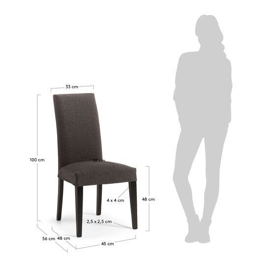 Silla Freda grafito y patas de madera maciza de haya acabado negro