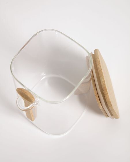 Bote grande Ilaria con cuchara de vidrio transparente y madera de bambú