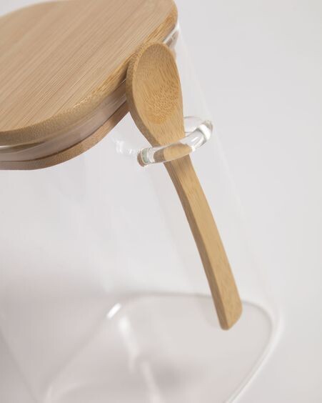 Bote grande Ilaria con cuchara de vidrio transparente y madera de bambú