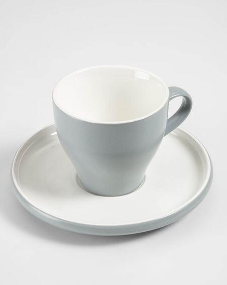 Taza de café con plato Sadashi de porcelana blanco y gris