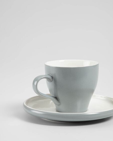 Taza de café con plato Sadashi de porcelana blanco y gris