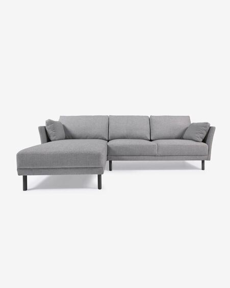 Sofá Gilma 3 plazas con chaise longue derecho/izquierdo gris claro y patas negro 260 cm