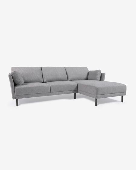 Sofá Gilma 3 plazas con chaise longue derecho/izquierdo gris claro y patas negro 260 cm