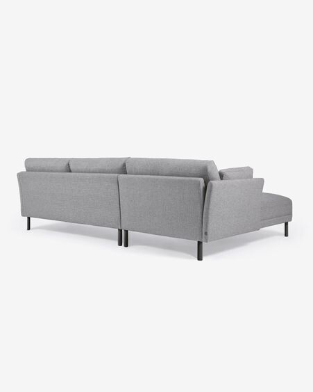 Sofá Gilma 3 plazas con chaise longue derecho/izquierdo gris claro y patas negro 260 cm