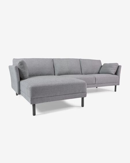 Sofá Gilma 3 plazas con chaise longue derecho/izquierdo gris claro y patas negro 260 cm