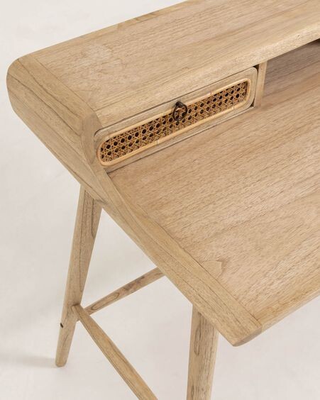 Escritorio Nalu chapa y madera maciza mindi y detalles en ratán 110 x 60 cm