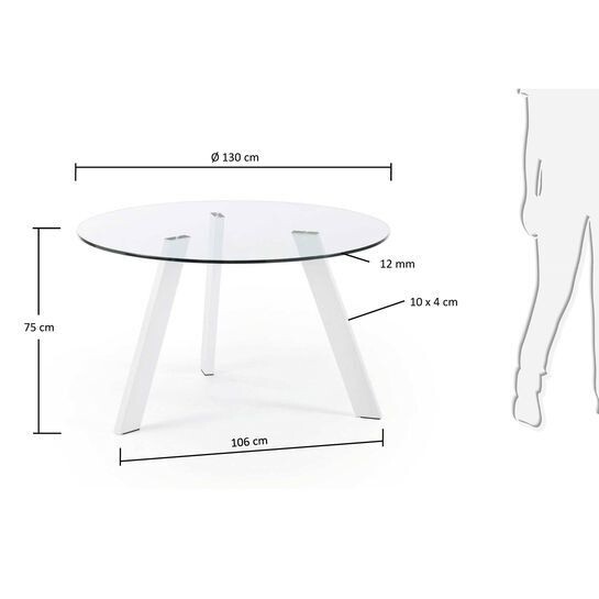 Mesa redonda Carib de cristal y patas de acero acabado blanco Ø 130 cm
