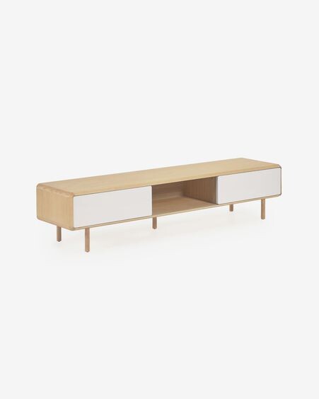 Mueble TV Anielle 2 puertas de madera maciza y chapa de fresno 180 x 41 cm