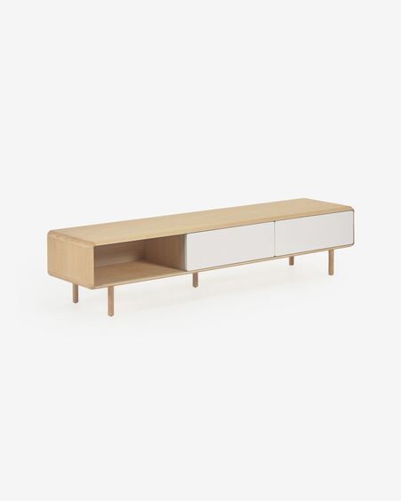 Mueble TV Anielle 2 puertas de madera maciza y chapa de fresno 180 x 41 cm