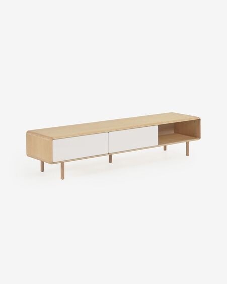 Mueble TV Anielle 2 puertas de madera maciza y chapa de fresno 180 x 41 cm