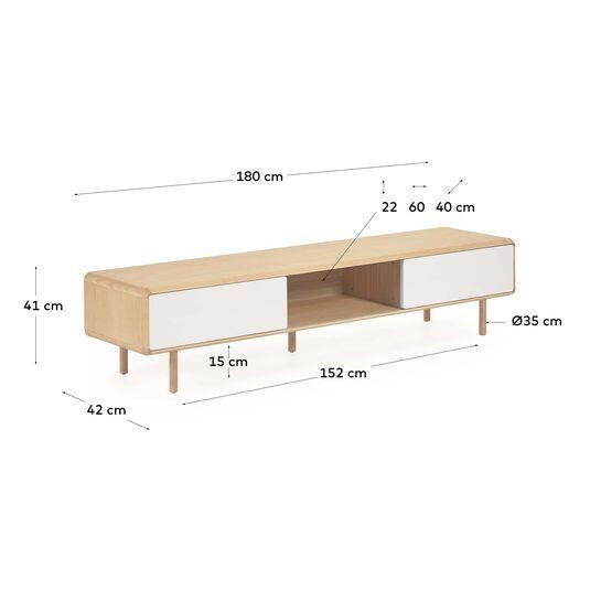 Mueble TV Anielle 2 puertas de madera maciza y chapa de fresno 180 x 41 cm