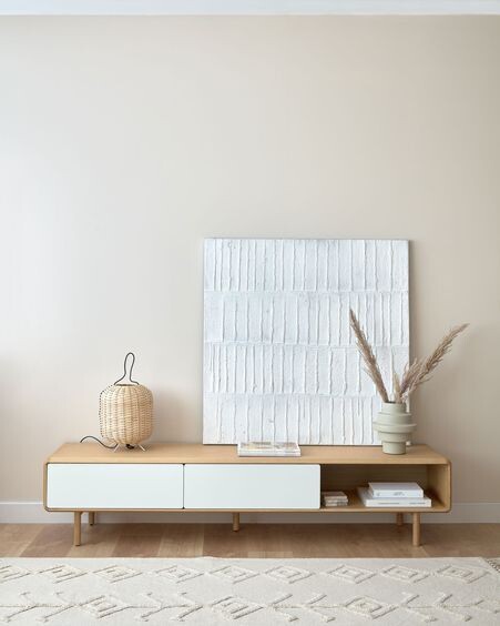 Mueble TV Anielle 2 puertas de madera maciza y chapa de fresno 180 x 41 cm