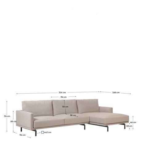 Sofá Galene 4 plazas con chaise longue derecho beige 314 cm