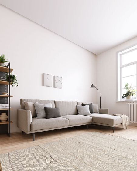Sofá Galene 4 plazas con chaise longue derecho beige 314 cm