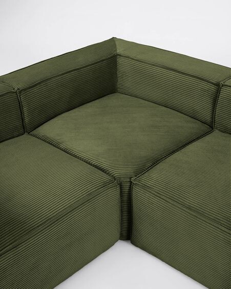 Sofá rinconero Blok 6 plazas pana gruesa verde 320 x 320 cm
